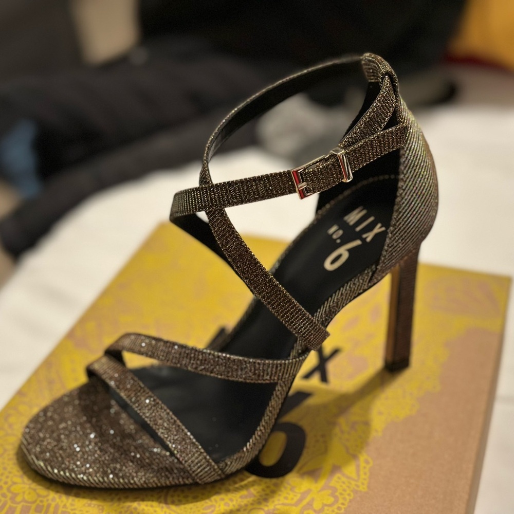 Mix No. 6 Smoked Topaz Dreamy Shimmer Fabric Metallic Strappy Heels